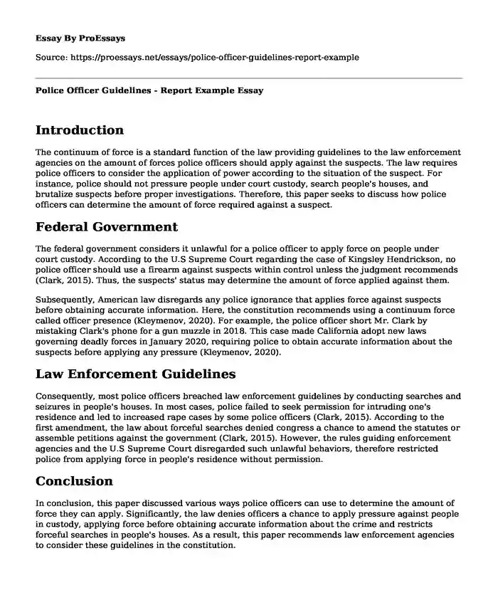 Police Officer Guidelines - Report Example