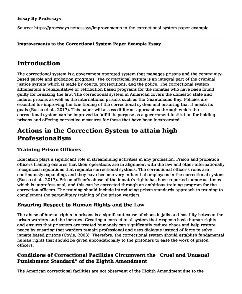 Improvements to the Correctional System Paper Example