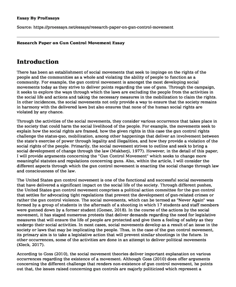 Research Paper on Gun Control Movement
