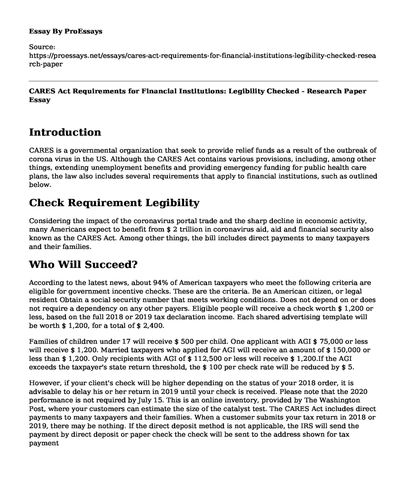 CARES Act Requirements for Financial Institutions: Legibility Checked - Research Paper