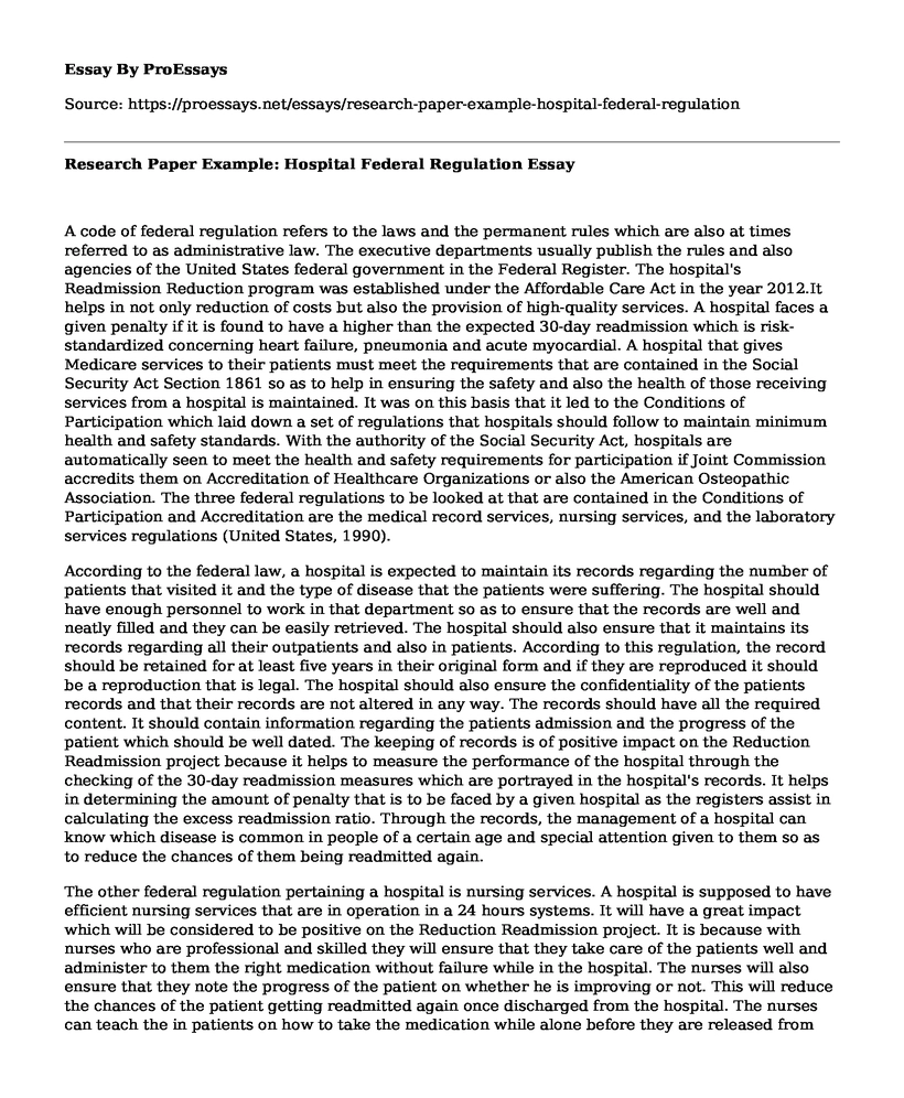 Research Paper Example: Hospital Federal Regulation
