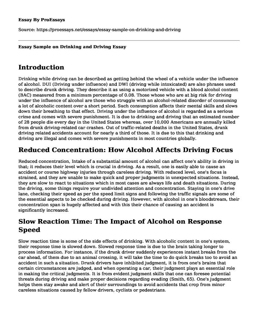Essay Sample on Drinking and Driving