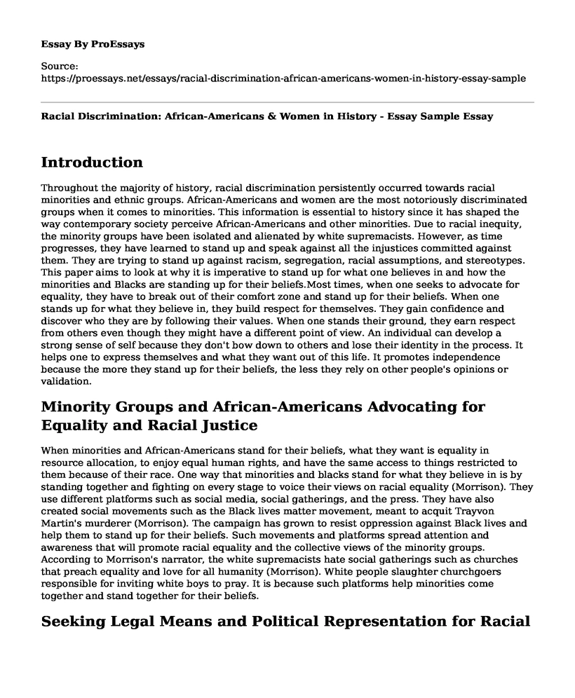 Racial Discrimination: African-Americans & Women in History - Essay Sample
