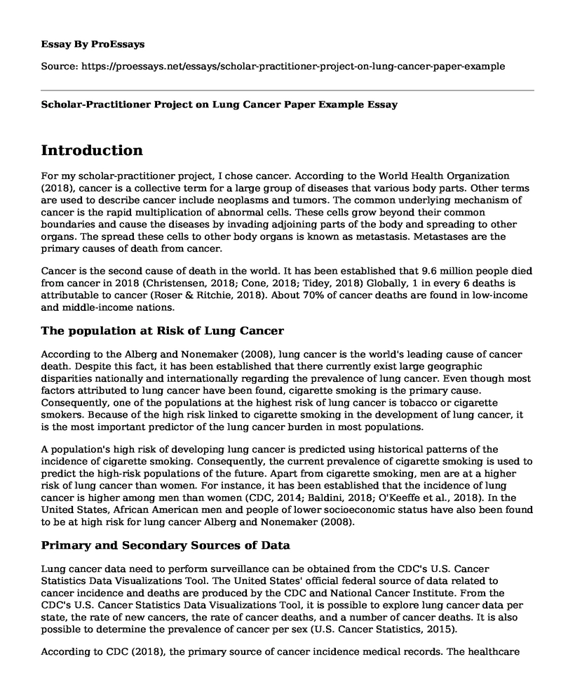 Scholar-Practitioner Project on Lung Cancer Paper Example