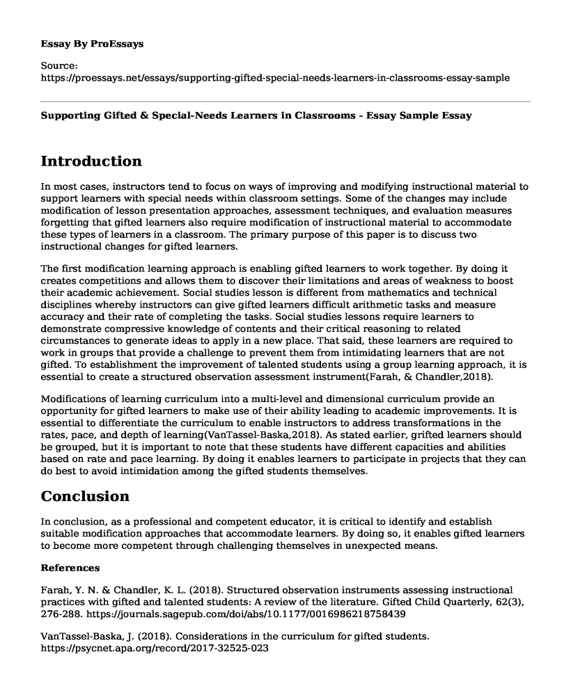 Supporting Gifted & Special-Needs Learners in Classrooms - Essay Sample