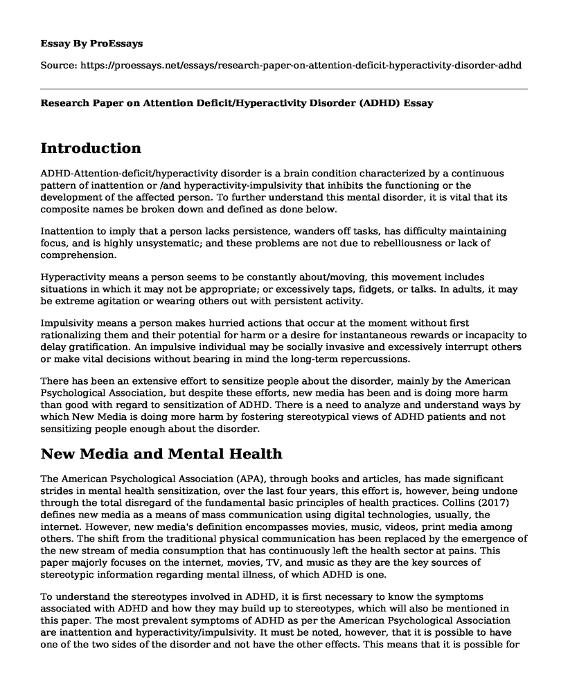 Research Paper on Attention Deficit/Hyperactivity Disorder (ADHD)