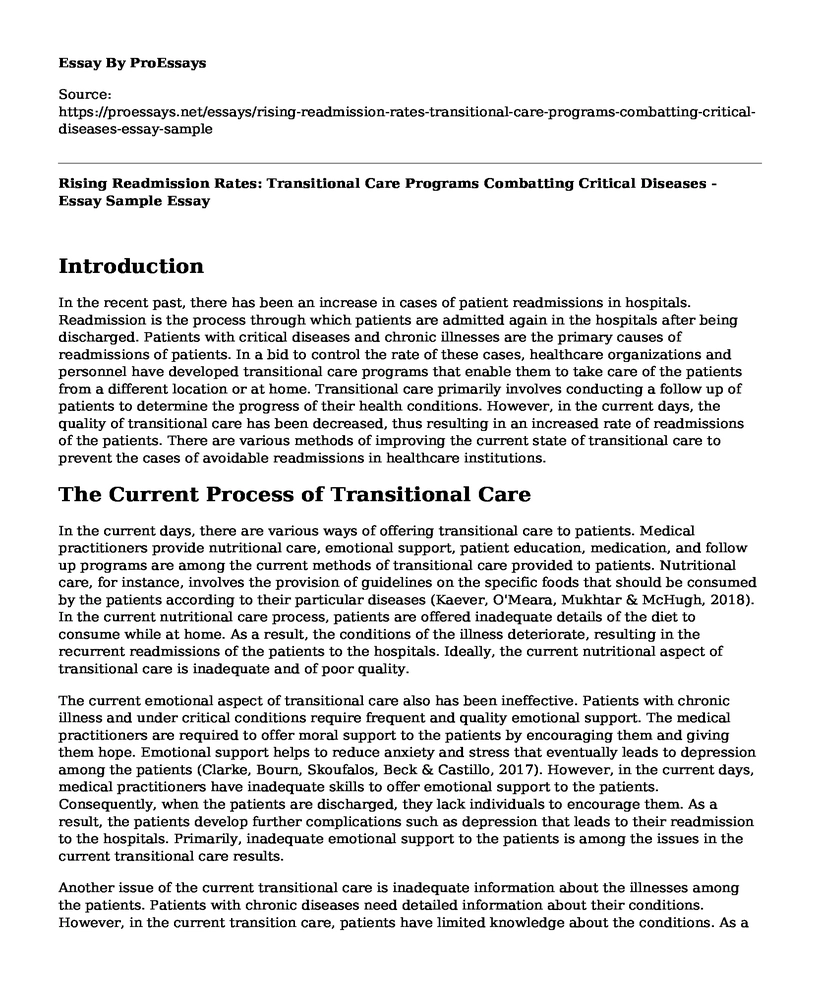 Rising Readmission Rates: Transitional Care Programs Combatting Critical Diseases - Essay Sample