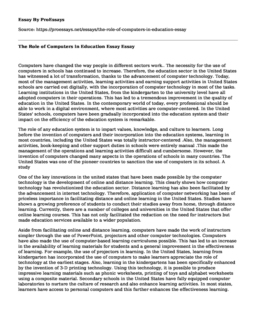 The Role of Computers in Education Essay