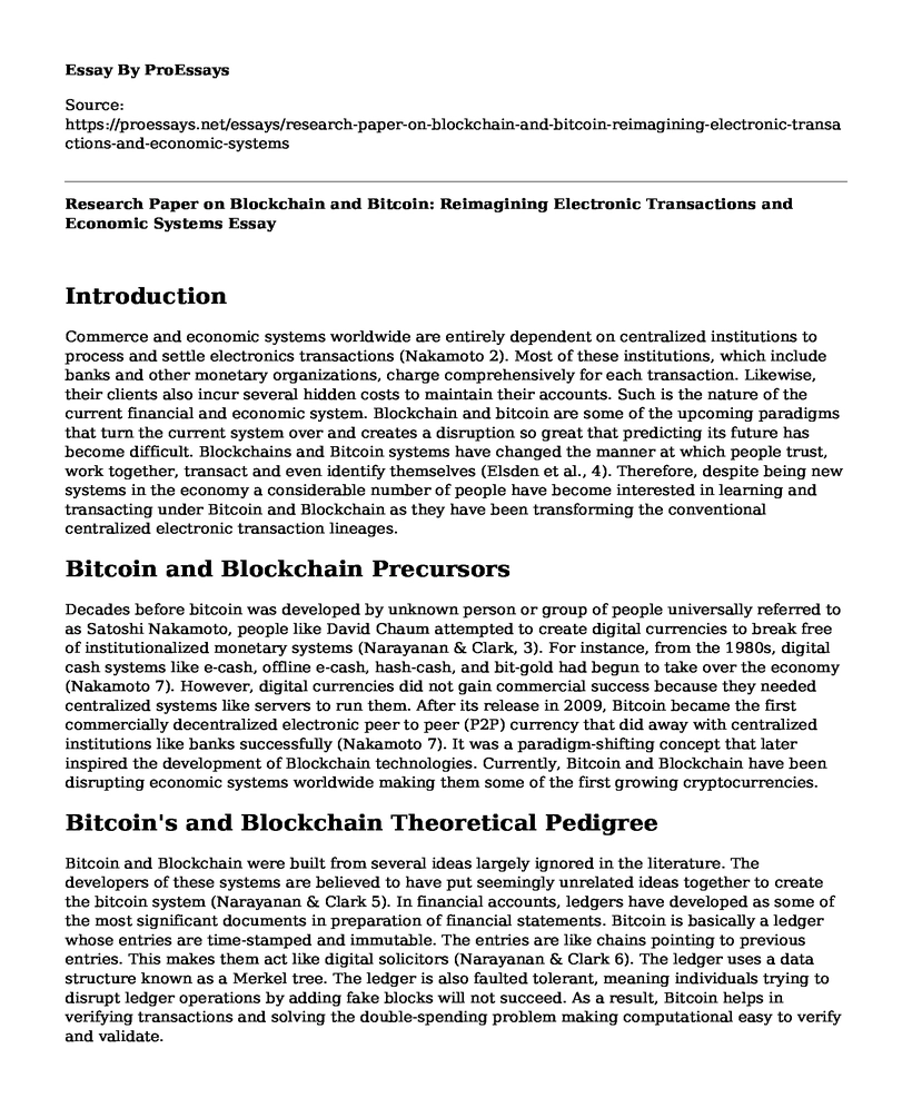 Research Paper on Blockchain and Bitcoin: Reimagining Electronic Transactions and Economic Systems