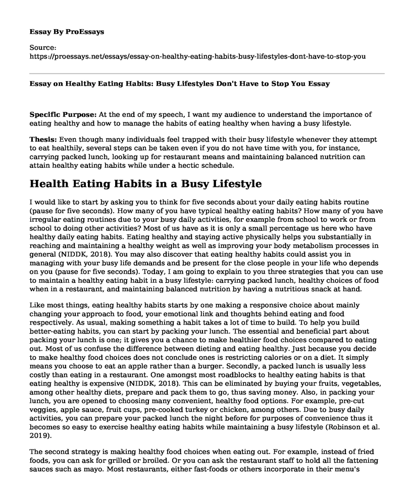 Essay on Healthy Eating Habits: Busy Lifestyles Don't Have to Stop You