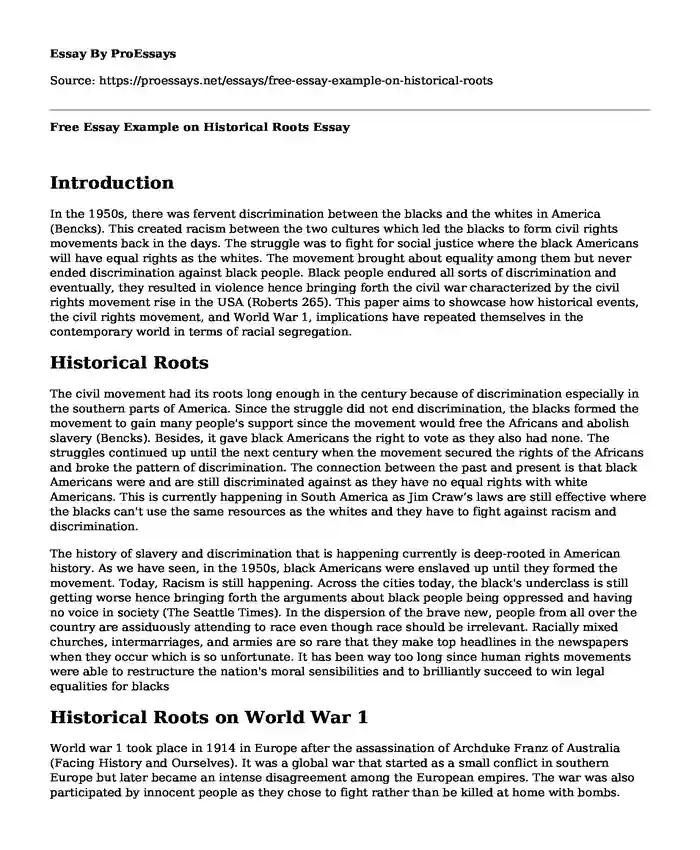 Free Essay Example on Historical Roots