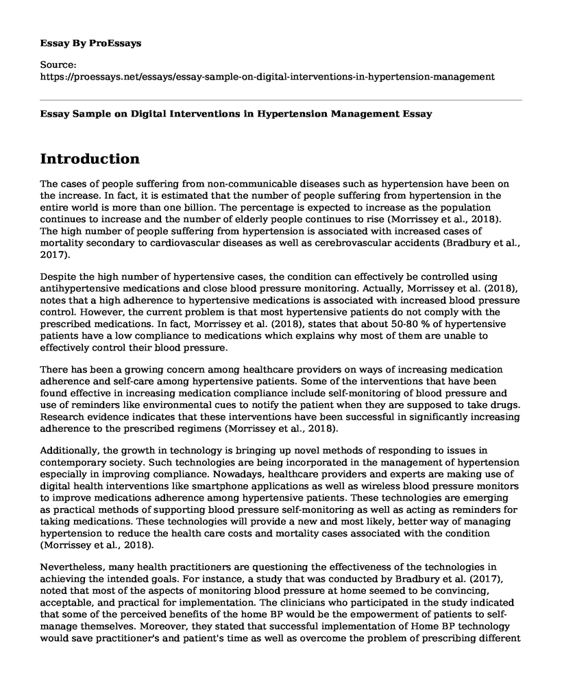 Essay Sample on Digital Interventions in Hypertension Management