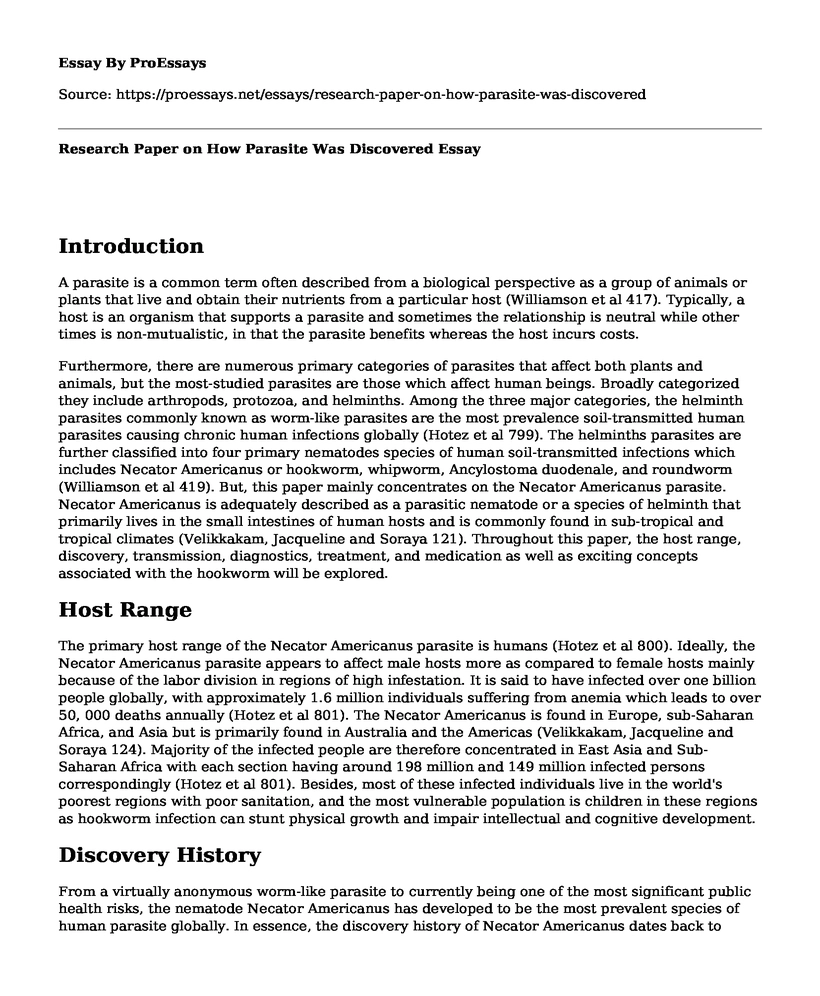 Research Paper on How Parasite Was Discovered