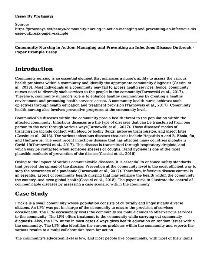 Community Nursing in Action: Managing and Preventing an Infectious Disease Outbreak - Paper Example