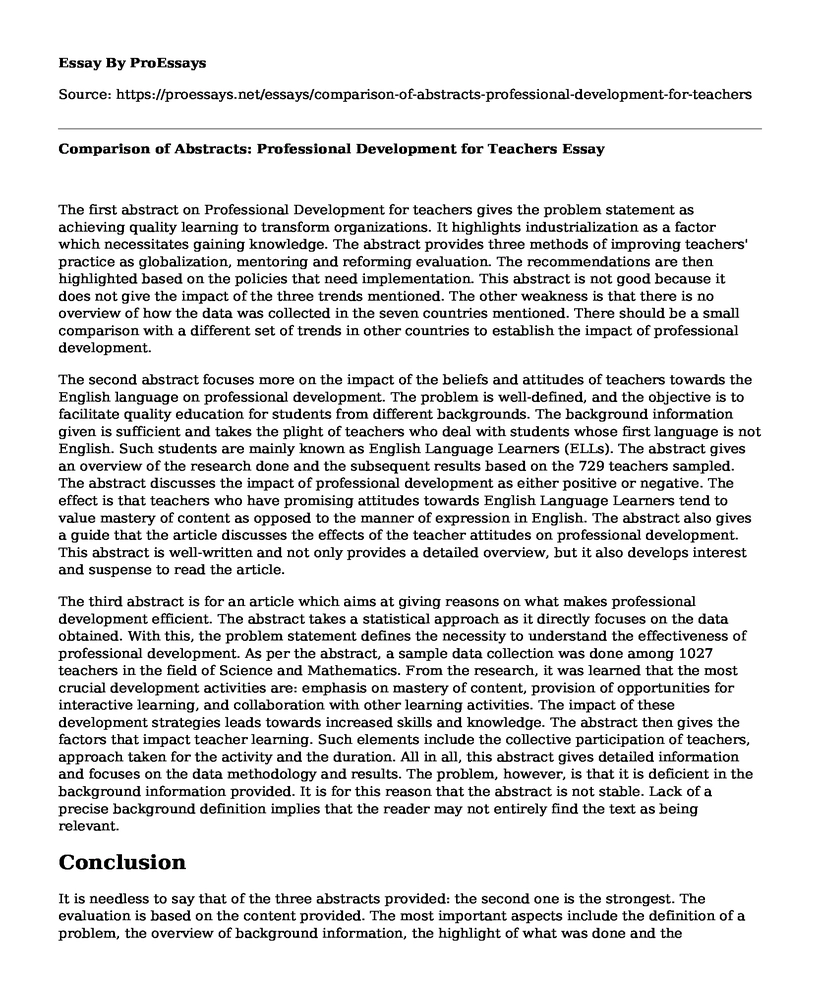Comparison of Abstracts: Professional Development for Teachers