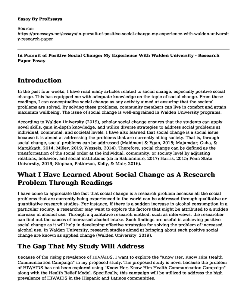 In Pursuit of Positive Social Change: My Experience With Walden University - Research Paper