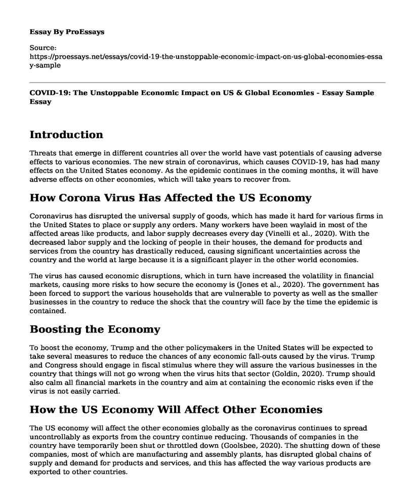 COVID-19: The Unstoppable Economic Impact on US & Global Economies - Essay Sample