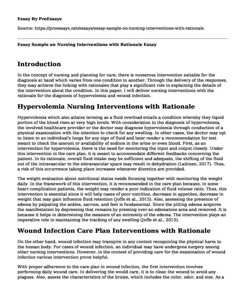 Essay Sample on Nursing Interventions with Rationale