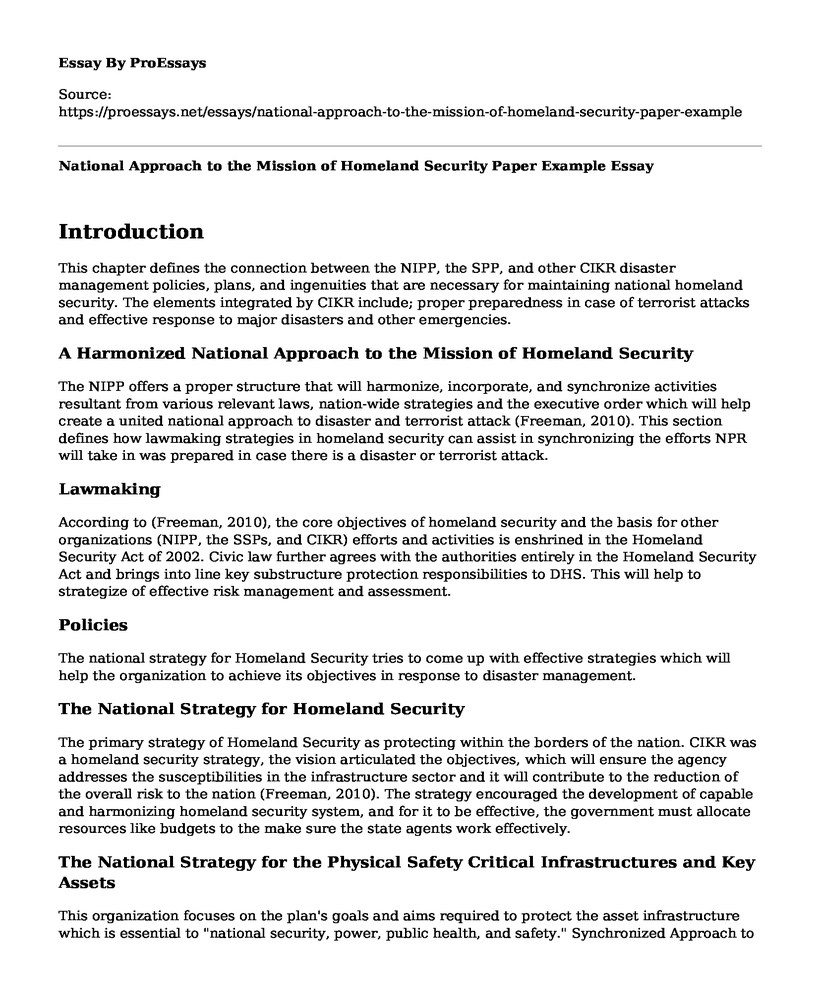 National Approach to the Mission of Homeland Security Paper Example