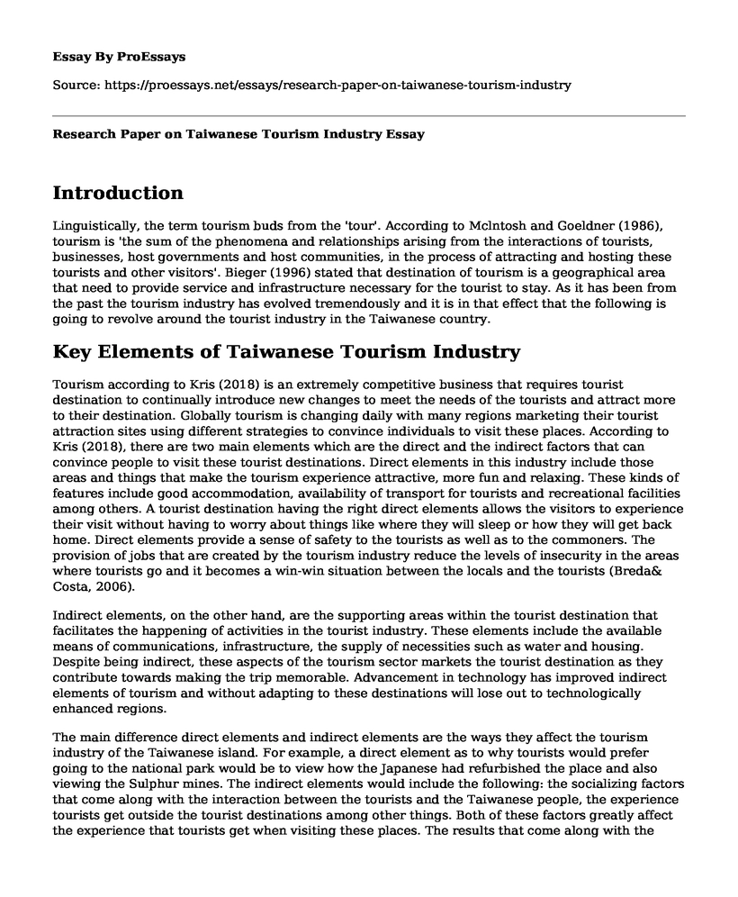 Research Paper on Taiwanese Tourism Industry