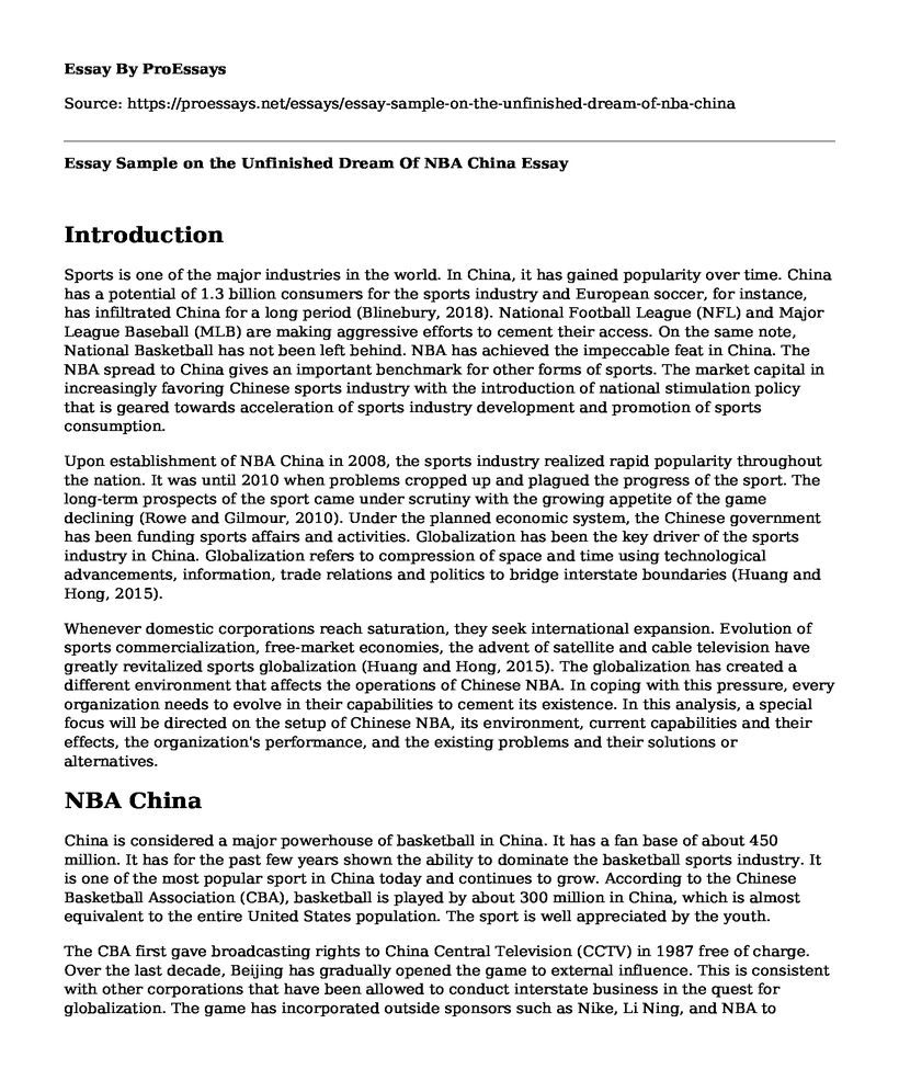Essay Sample on the Unfinished Dream Of NBA China