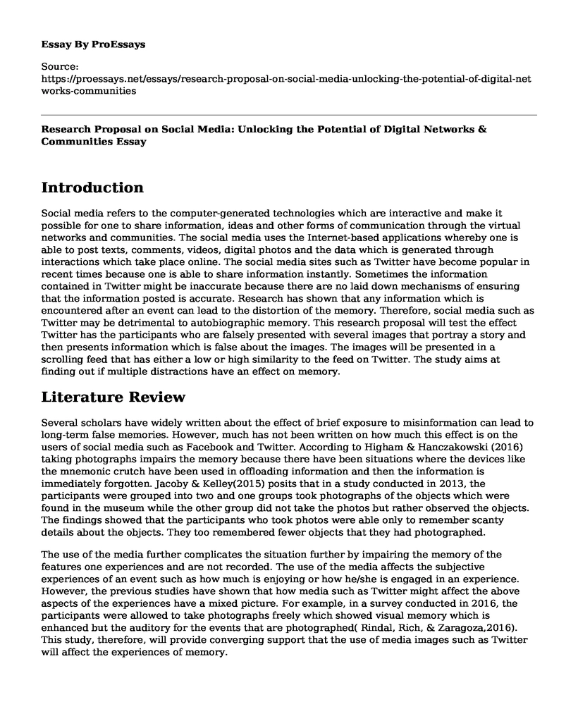Research Proposal on Social Media: Unlocking the Potential of Digital Networks & Communities