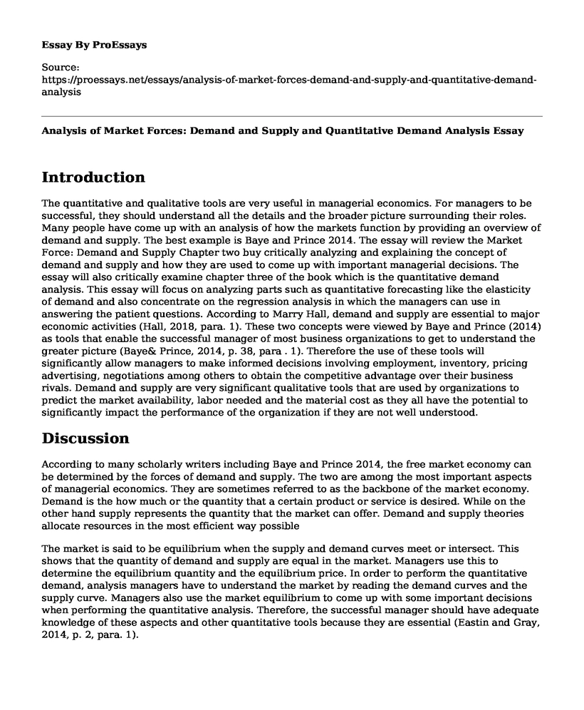 Analysis of Market Forces: Demand and Supply and Quantitative Demand Analysis