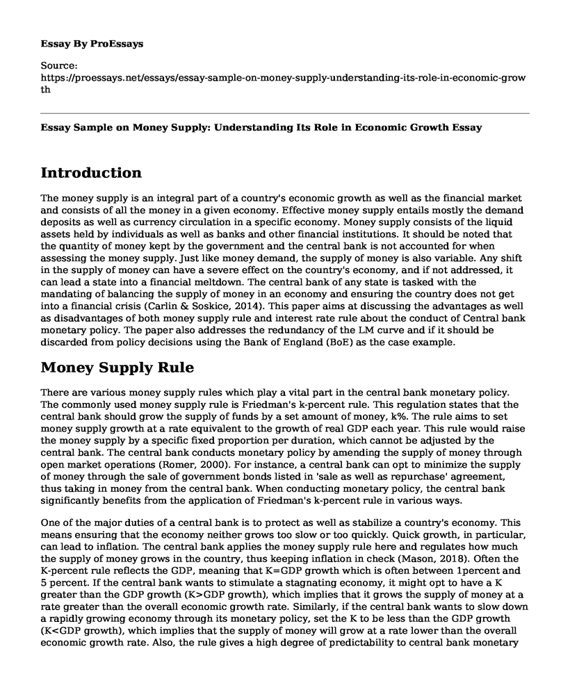 Essay Sample on Money Supply: Understanding Its Role in Economic Growth