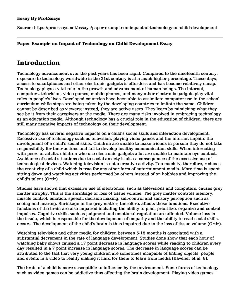 Paper Example on Impact of Technology on Child Development