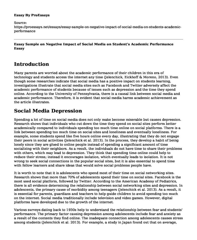 Essay Sample on Negative Impact of Social Media on Student's Academic Performance