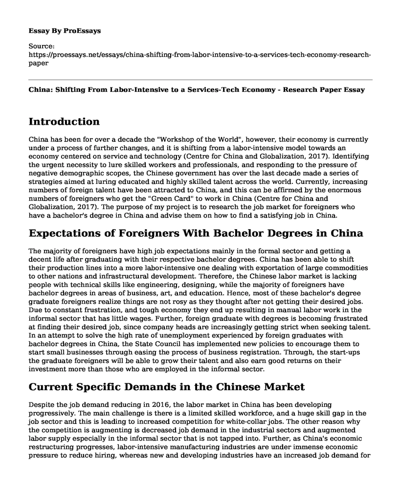 China: Shifting From Labor-Intensive to a Services-Tech Economy - Research Paper