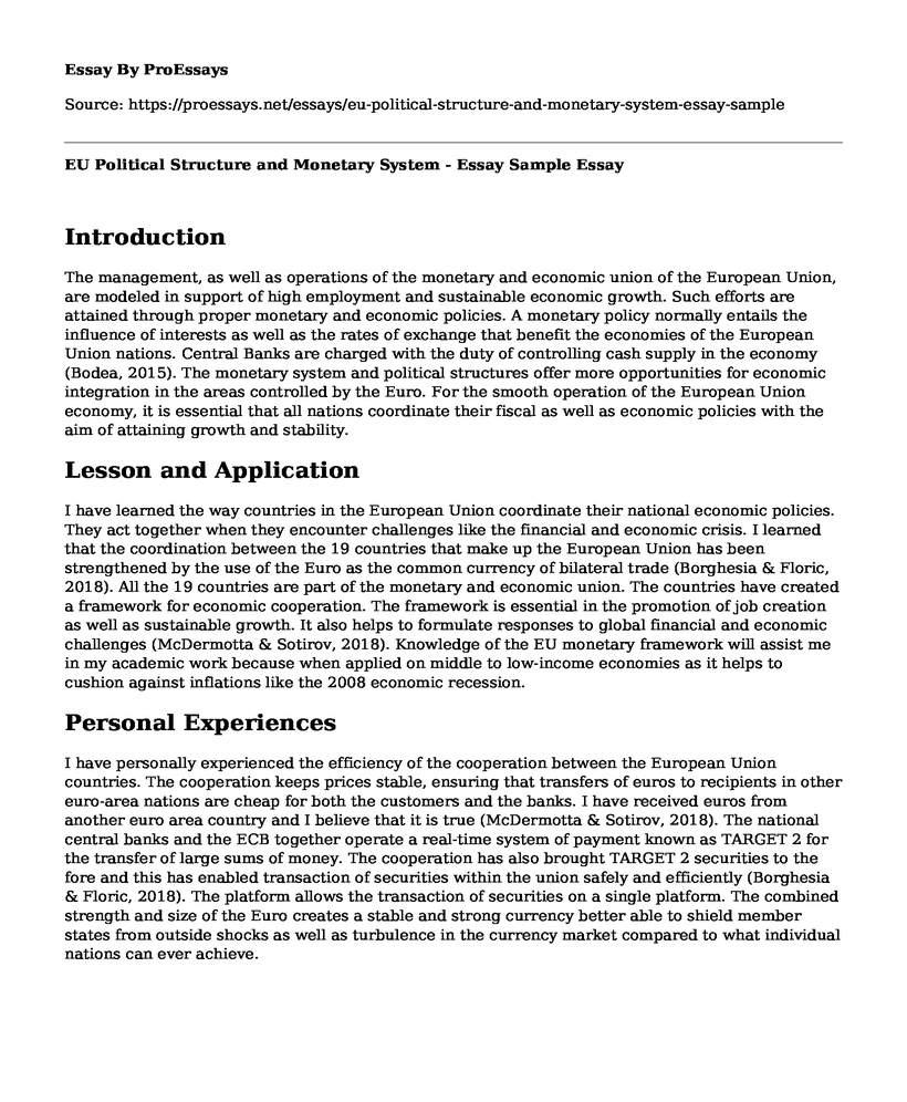 EU Political Structure and Monetary System - Essay Sample