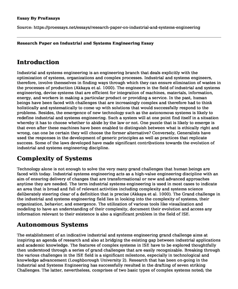 Research Paper on Industrial and Systems Engineering