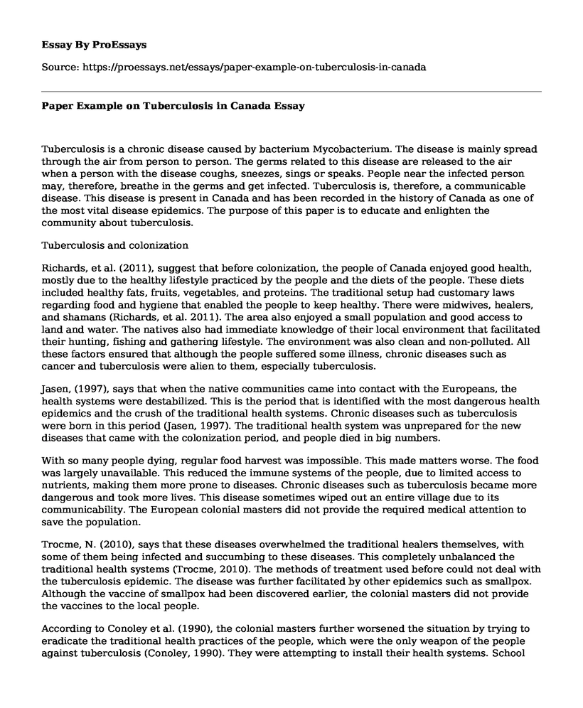 Paper Example on Tuberculosis in Canada