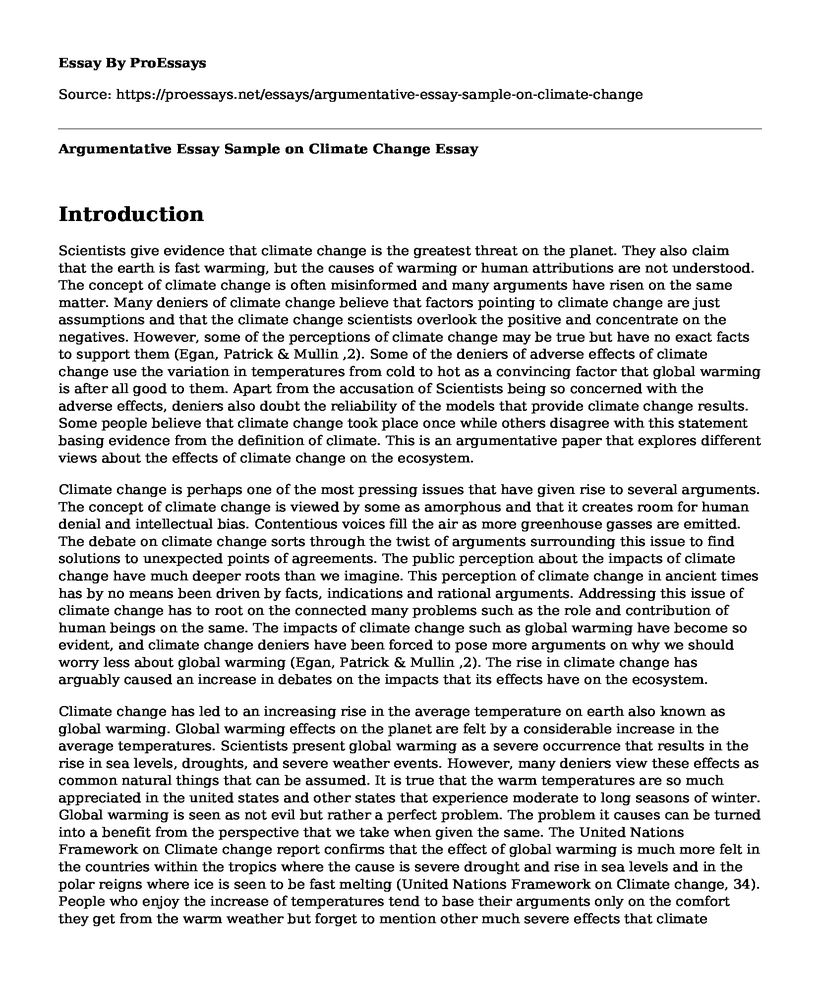 Argumentative Essay Sample on Climate Change