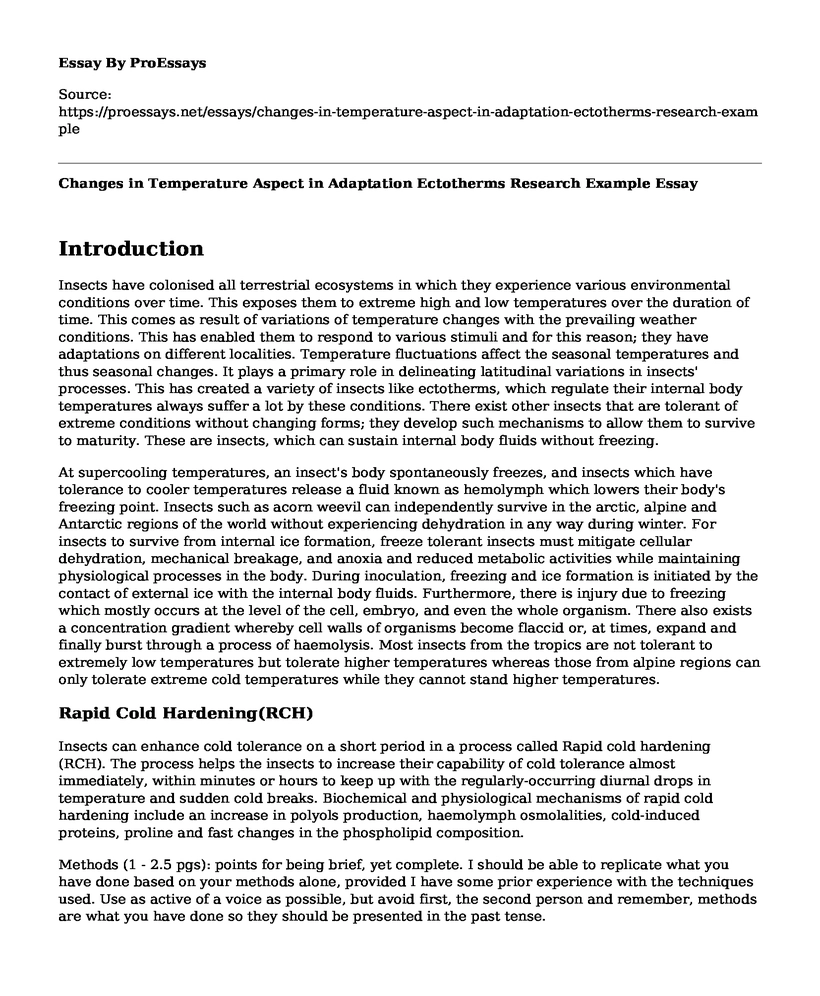 Changes in Temperature Aspect in Adaptation Ectotherms Research Example