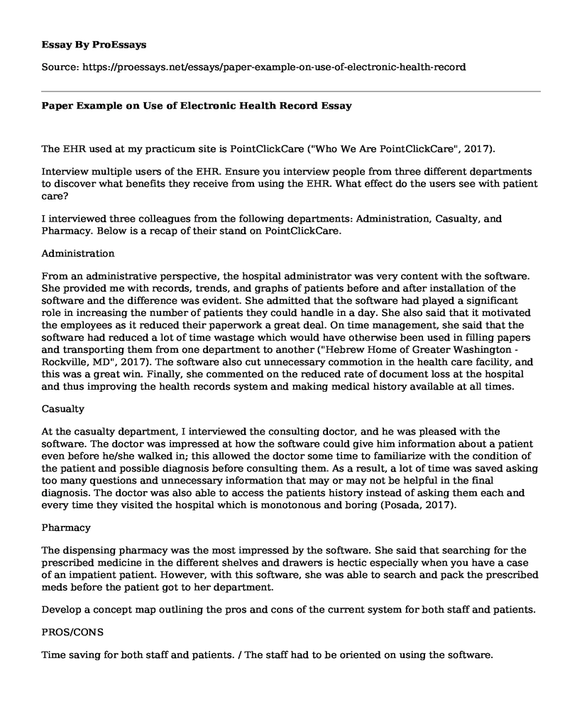 Paper Example on Use of Electronic Health Record