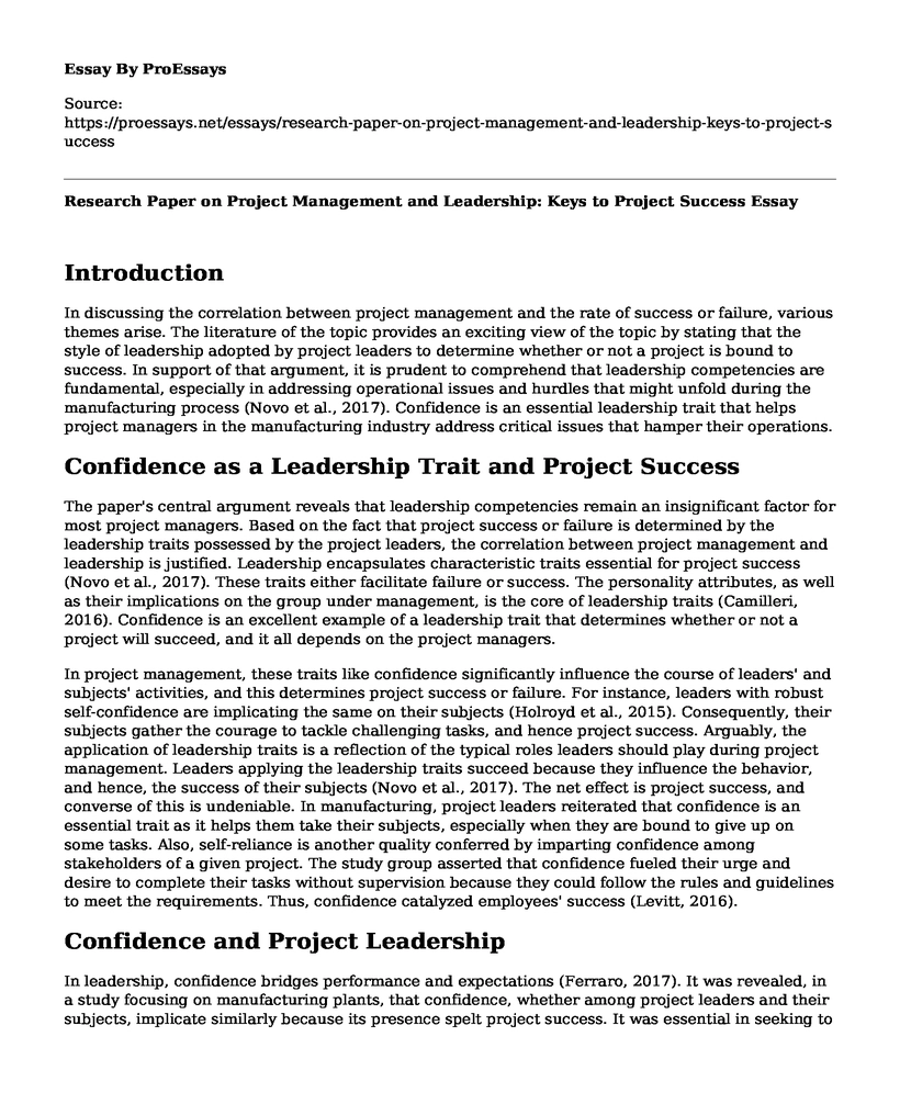 Research Paper on Project Management and Leadership: Keys to Project Success