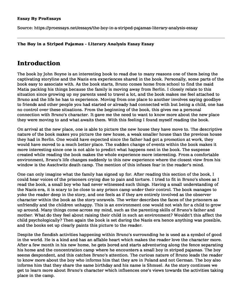 The Boy in a Striped Pajamas - Literary Analysis Essay