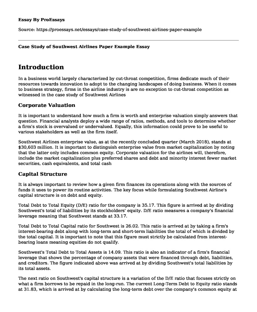 Case Study of Southwest Airlines Paper Example
