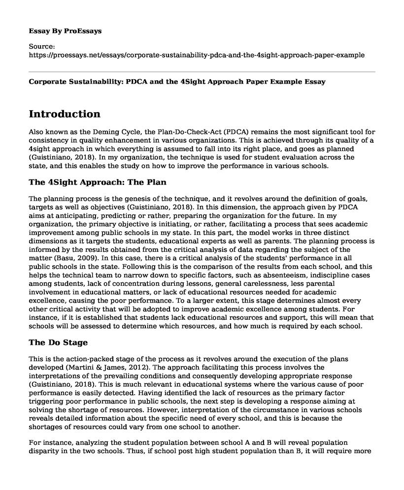 Corporate Sustainability: PDCA and the 4Sight Approach Paper Example