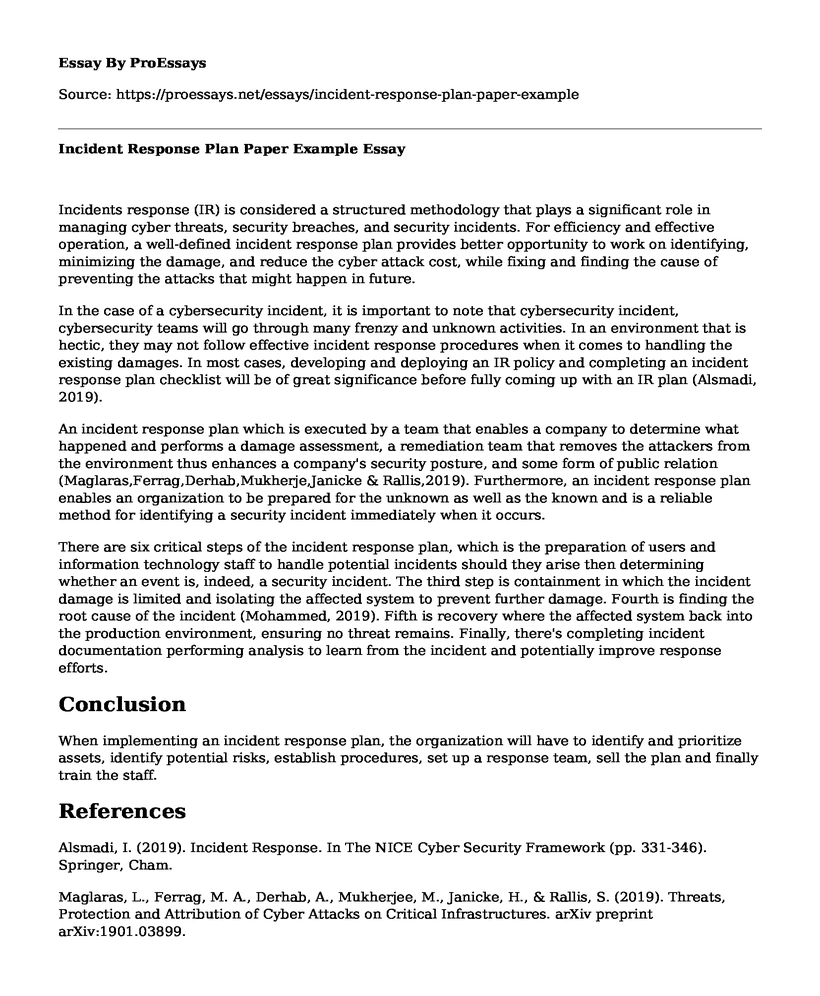 Incident Response Plan Paper Example