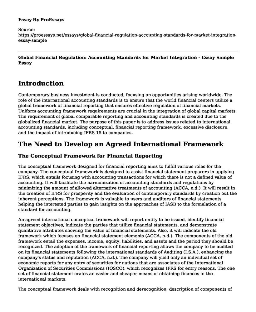 Global Financial Regulation: Accounting Standards for Market Integration - Essay Sample