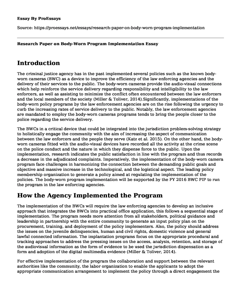 Research Paper on Body-Worn Program Implementation