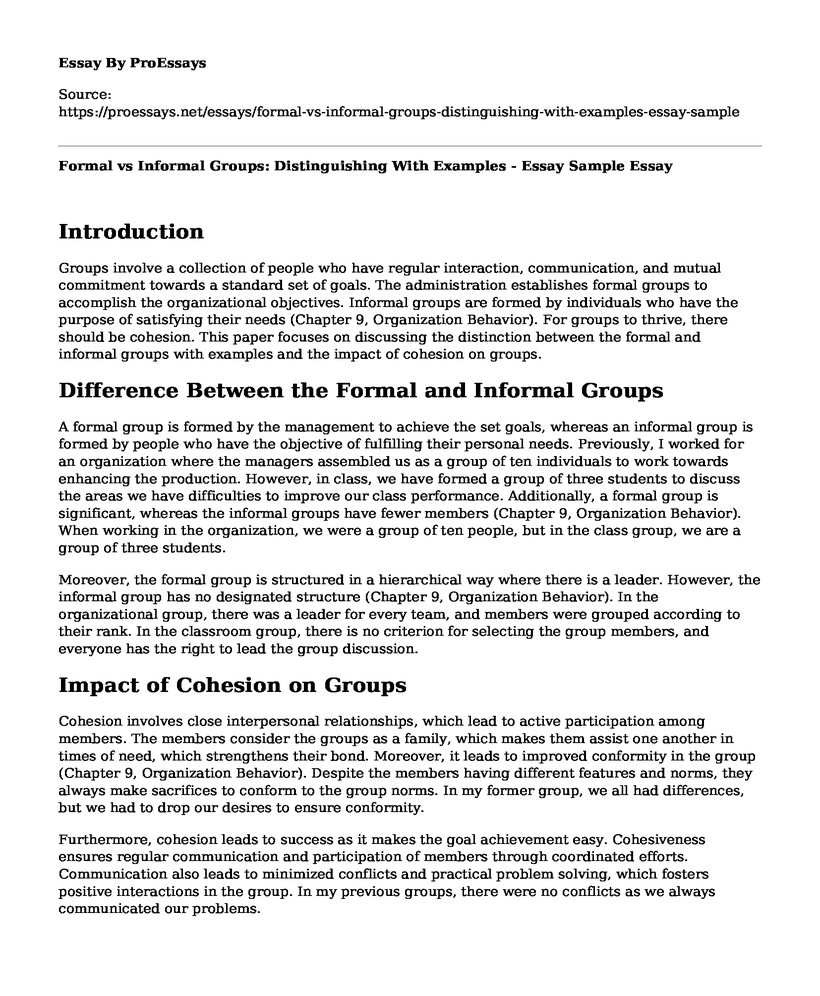 Formal vs Informal Groups: Distinguishing With Examples - Essay Sample
