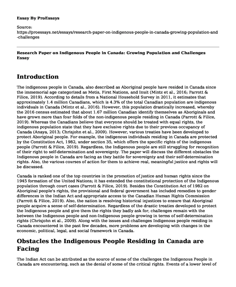 Research Paper on Indigenous People in Canada: Growing Population and Challenges