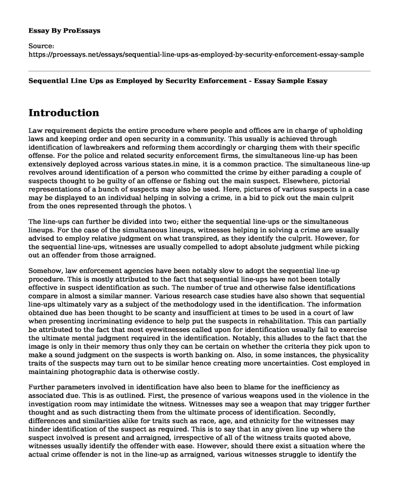 Sequential Line Ups as Employed by Security Enforcement - Essay Sample