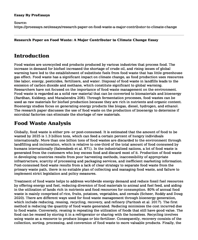 Research Paper on Food Waste: A Major Contributor to Climate Change
