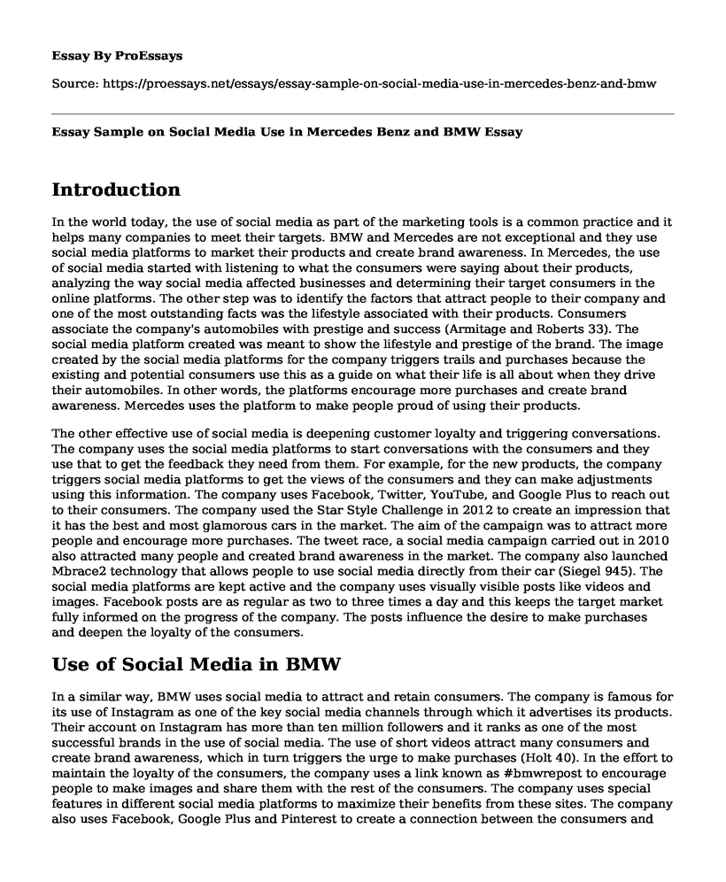 Essay Sample on Social Media Use in Mercedes Benz and BMW