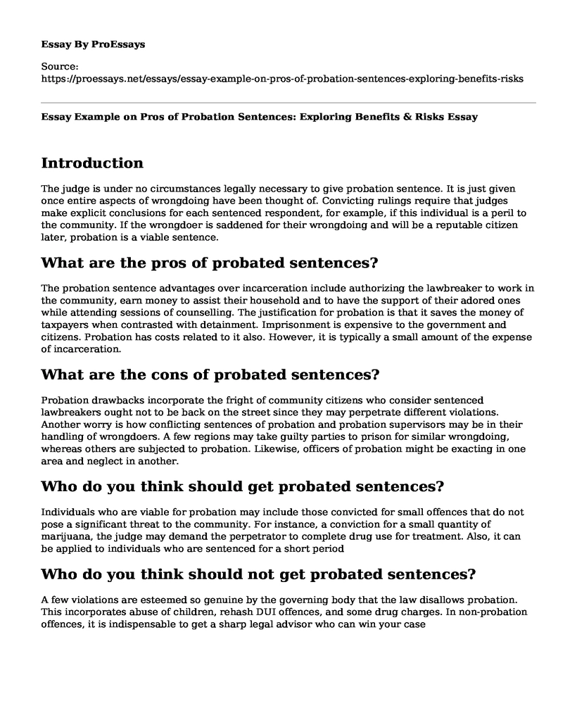 Essay Example on Pros of Probation Sentences: Exploring Benefits & Risks